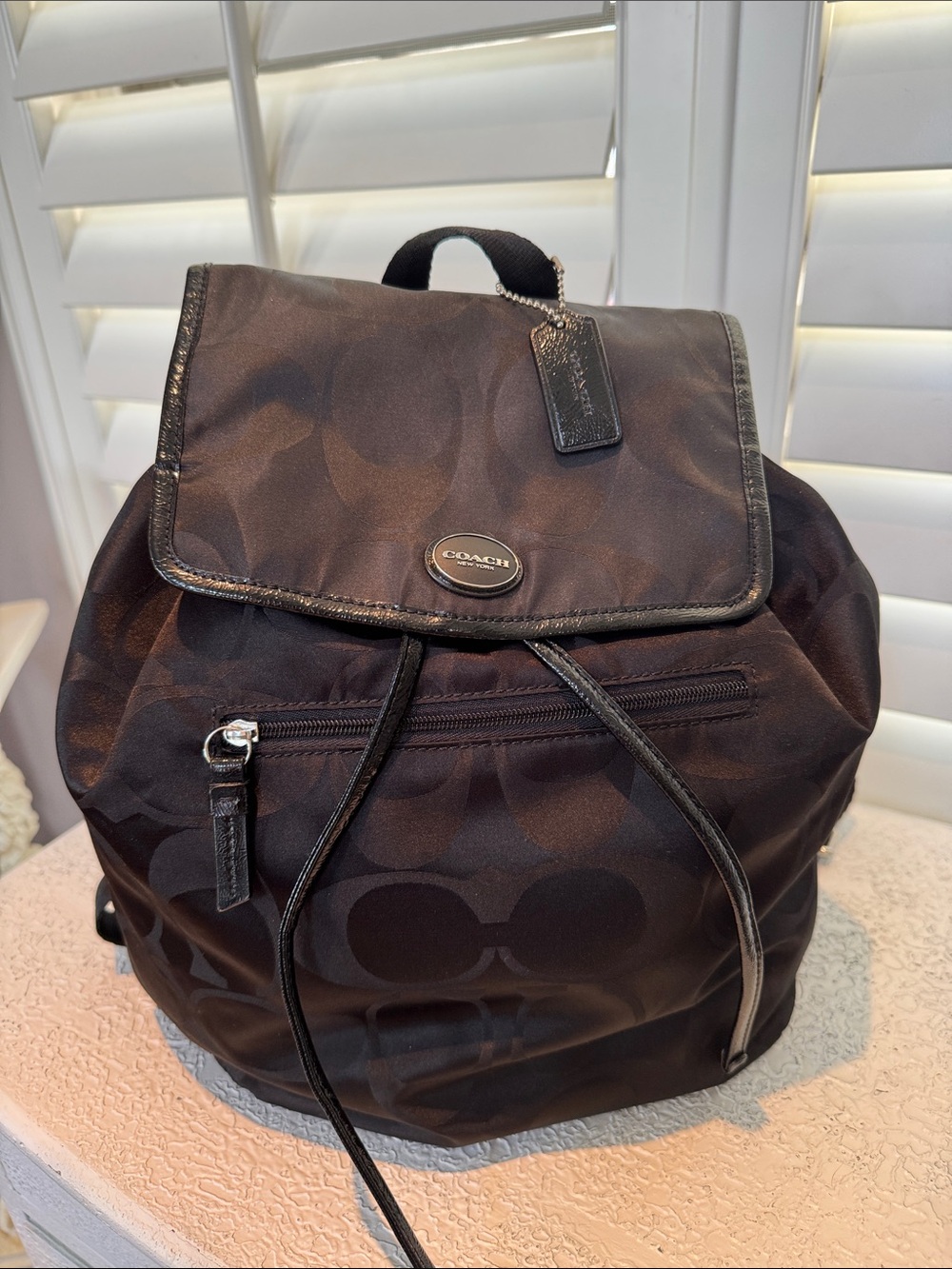 Coach Black Signature Nylon Drawstring Backpack